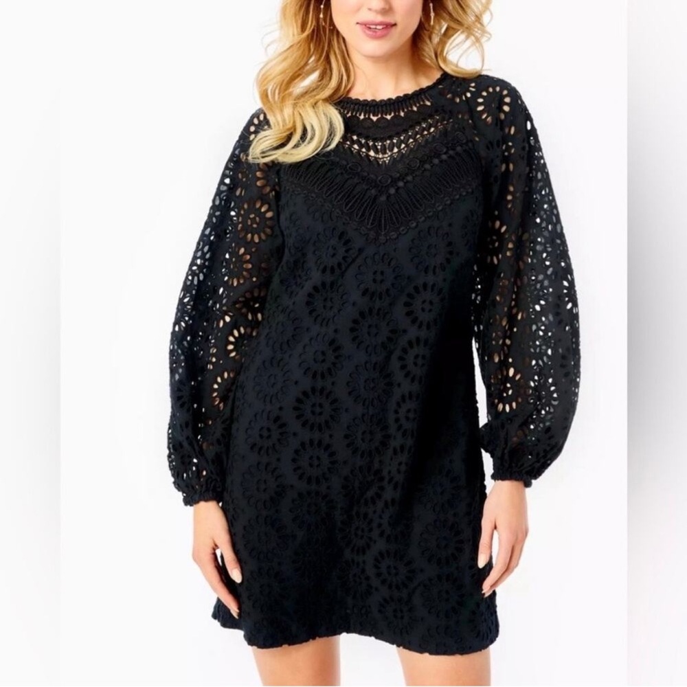 Lilly Pulitzer Priscilla Black Lace Long Sleeve Dress - Picture 2 of 9